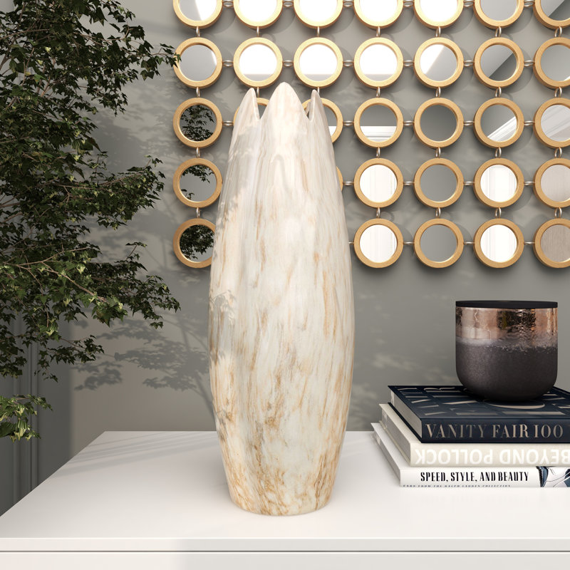 Vase en céramique marbré, Marbre foncé, H 21 po x l 7 po x P 7 po