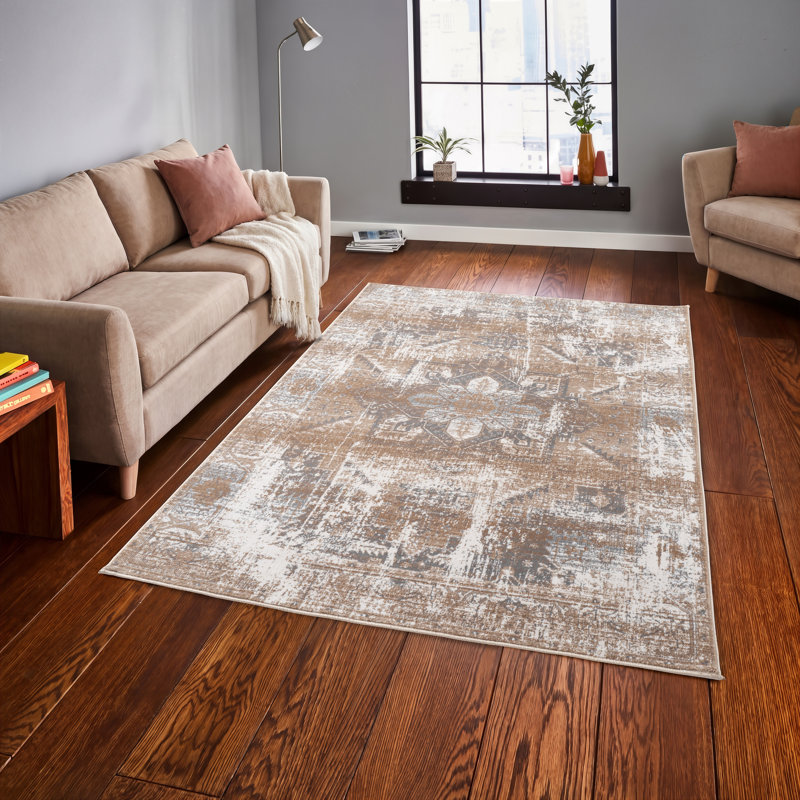 Floral Flatweave Area Rug, Beige, Rectangle 120 x 170 cm