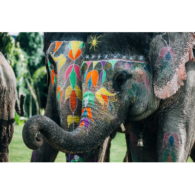 Elephant Painted And Decorated - Wrapped Canvas Print