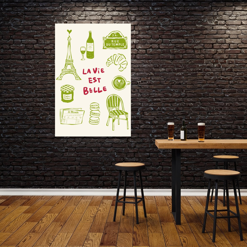 Charming Parisian Daily Life Classic Rustic Abstract City Architecture Wall Art Print by Rio Soley - Wrapped Canvas Print