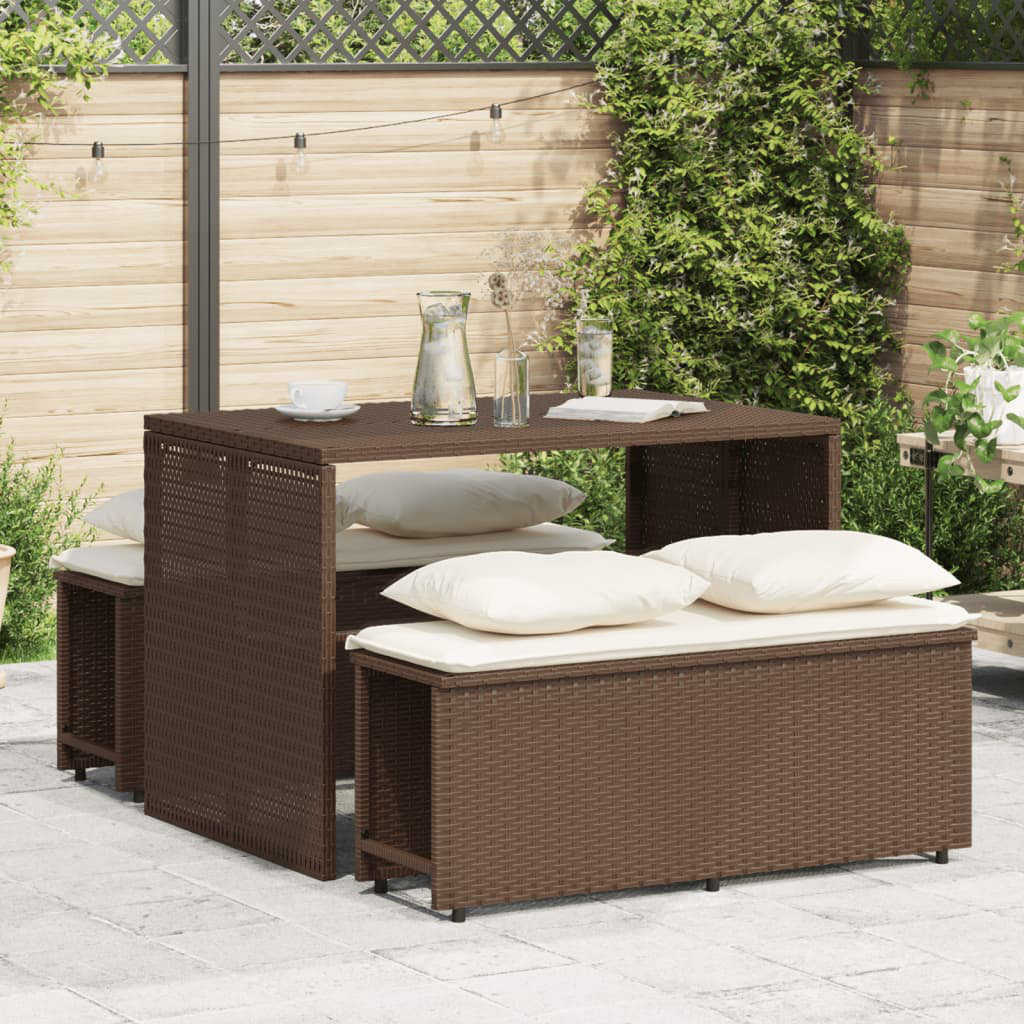 Vidaxl 3-Tlg. Garten-Essgruppe Mit Kissen Beige Poly Rattan