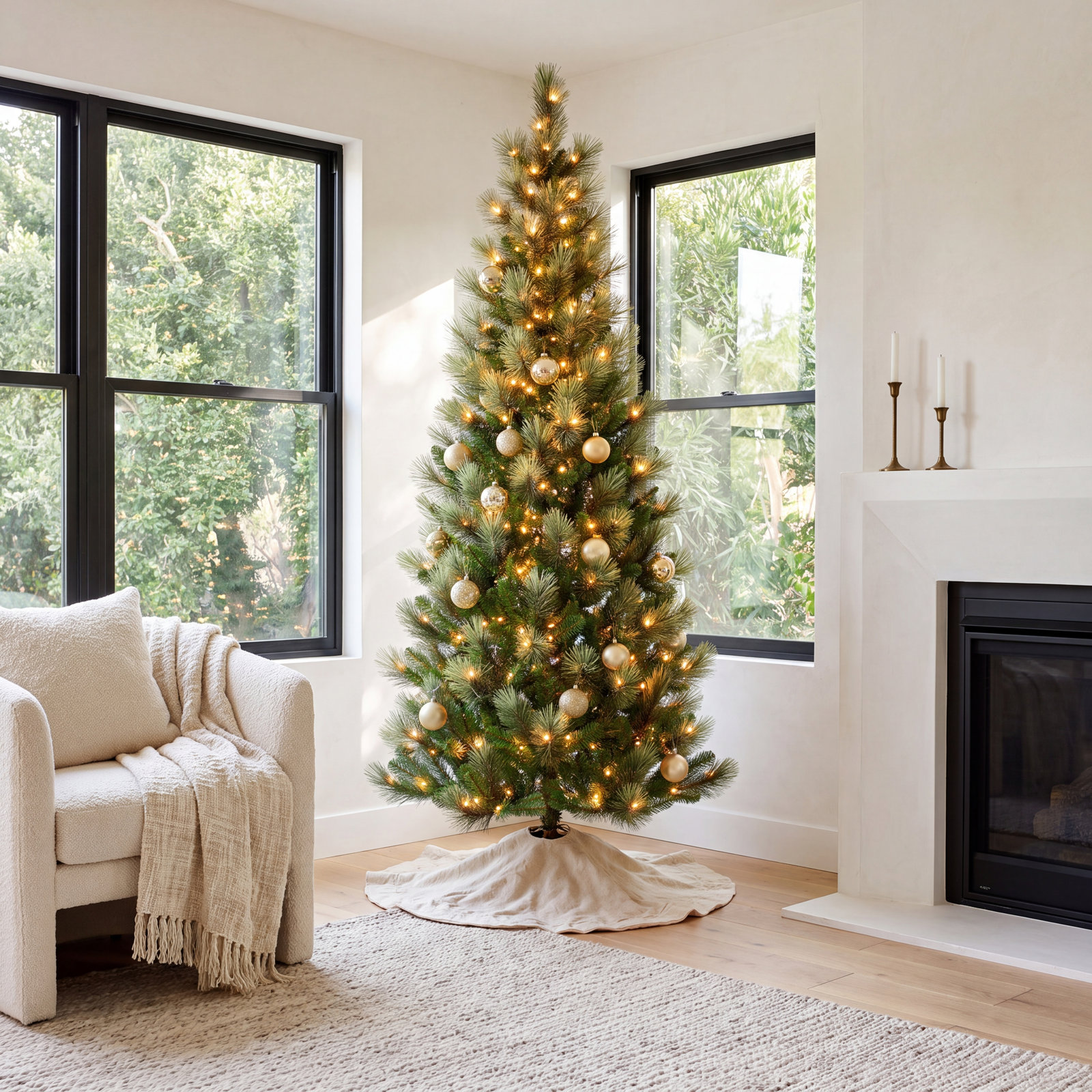 Pre-Lit Slim Pine Christmas Tree, 7.5'