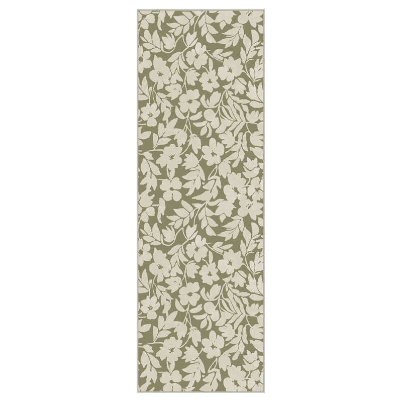 Vilve Floral Machine Washable Beige/Sage Green Indoor Area Rug With Non-Slip Backing, Runner 2'3" x 6'