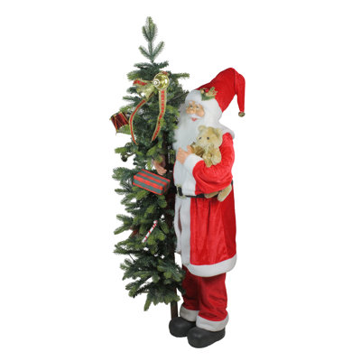 48" Musical Santa Claus with Lighted Christmas Tree and Teddy Bear Standing Christmas Figure