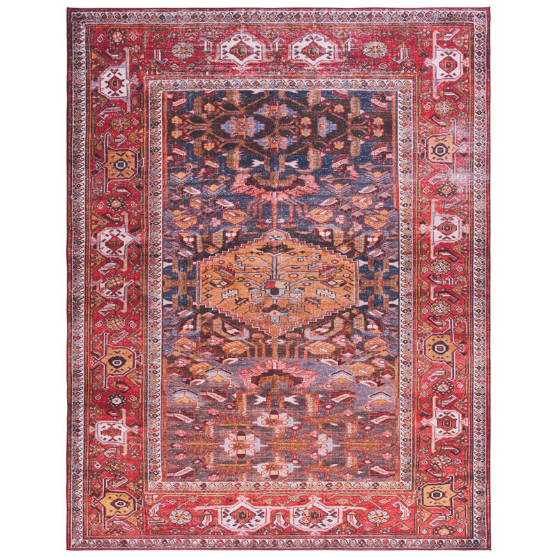 Gullion Southwestern Navy/Rust Area Rug, Rectangle 8' x 10'