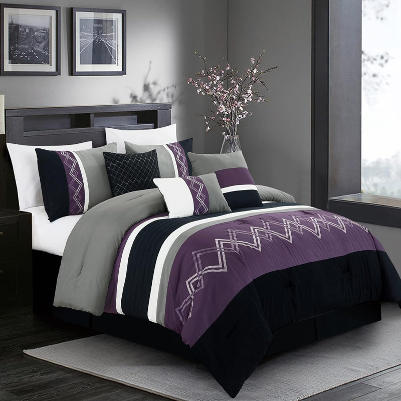 Oversized King Purple and Black Microfiber Comforter Set