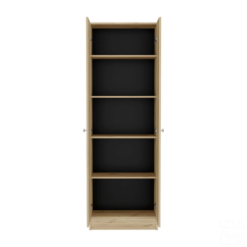 Armoire à rangement multiple H 71 po, deux portes, cinq tablettes internes, Brun