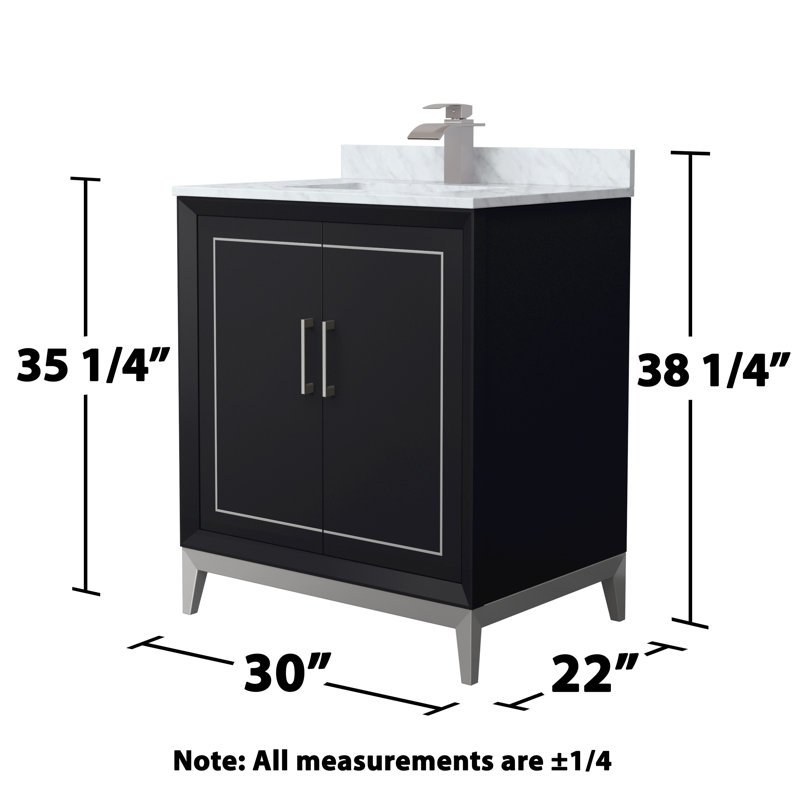 Ensemble de meuble-lavabo simple 30 po Marlena - Marbre de Carrare blanc, Noir, Gris