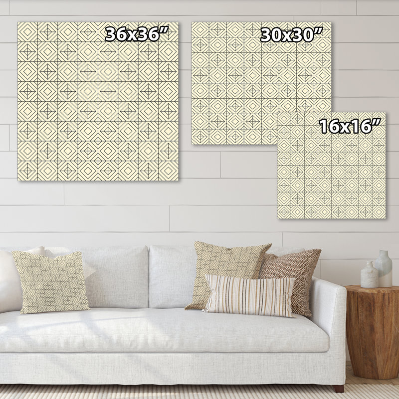 Croix géométrique et carrés beiges - Impression sur toile, H 16 po x l 16 po, Toile tendue