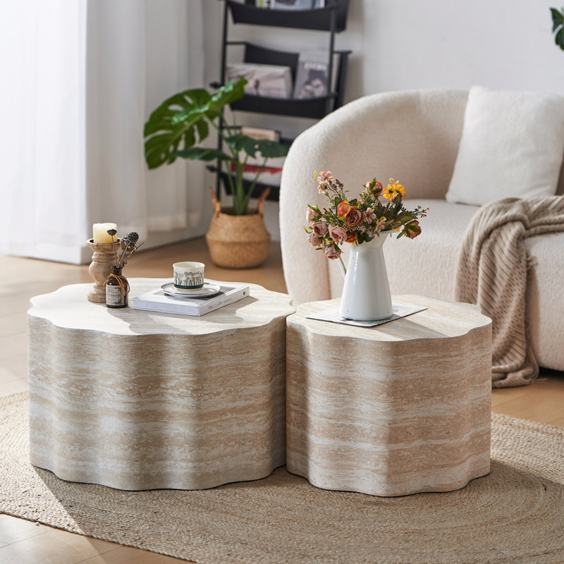 Ensemble de 2 tables basses rondes pour salon, tables d'appoint modernes à motif de faux Mars, table de bout décorative pour appartement, bureau