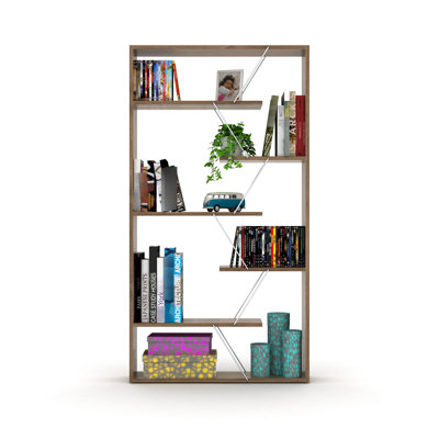 Modern Walnut Wood 6-Shelves Bookcase, For Office And Living Furnishing Industrial Touch Space