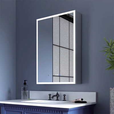 Armoire à pharmacie lumineuse à DEL avec miroir, armoire de salle de bain avec miroir 30 * 32 pouces avec lumières, encastrée ou murale, 3 couleurs Temperaturesanti-Fog