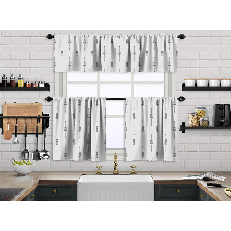 Boho Design Kitchen Valance, 2 Tiers Curtain, African Mud, Window Valance Treatments, Cafe Curtains, 24" W x 40" L, White