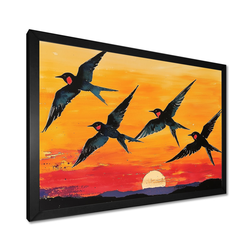 Swallows at Sunset - oiseau, art mural, Cadre simple, Noir, H 12 po x l 20 po