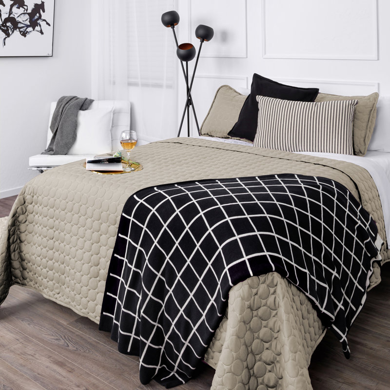 Sandy Taupe Full Size Embroidered Quilt Set