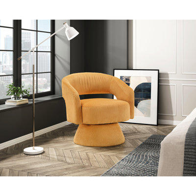 Fauteuil d'appoint pivotant à 360 degrés en velours côtelé jaune, fabrication en bois massif, sièges pour décor de mobilier de salon, design luxueux, cadre, ambiance de chambre à coucher