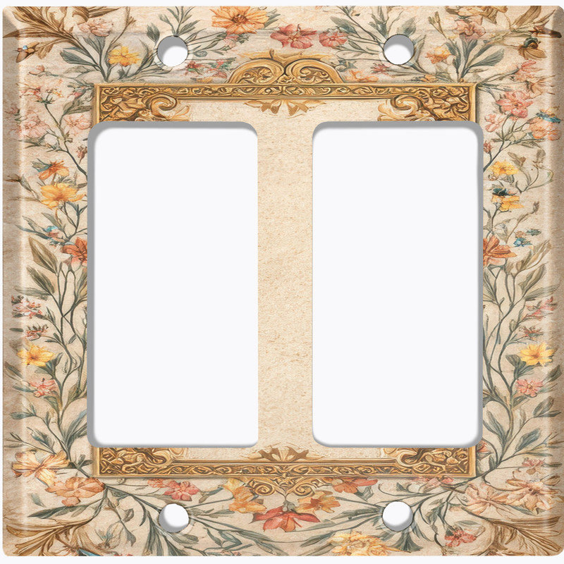 Couvercle de plaque d'interrupteur en métal; Chaise berçante GFI 2 bandes US Standard - bordure florale élégante