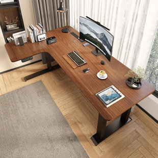 Walnut L-Shaped Solid Wood Standing desk