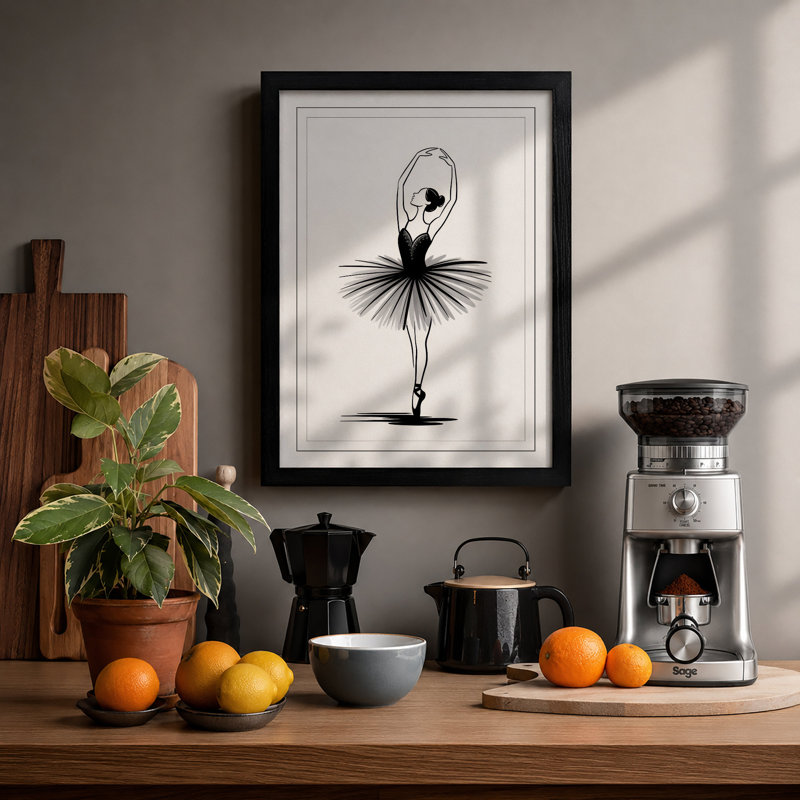 Ballet Dancer Geometric - Framed Print, A2 - 59.4 x 42.0 cm, Black