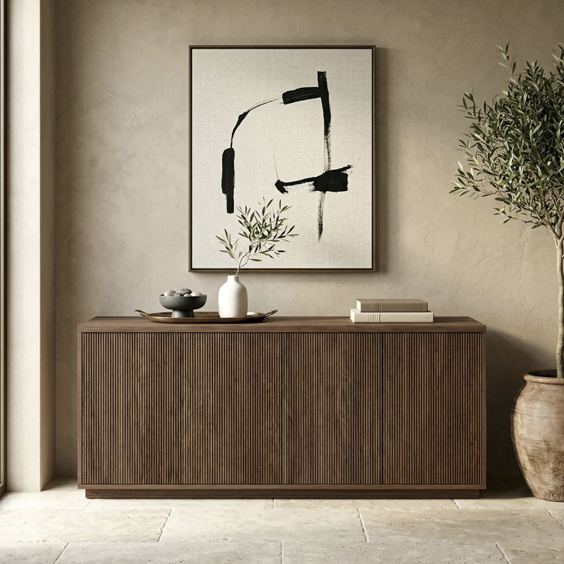 Alston 68" Wide Rectangular Fluted Buffet Table, Satin Walnut