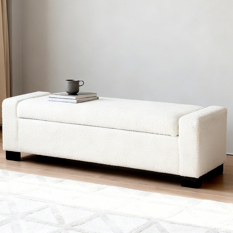 Banc repose-pieds, repose-pieds rectangulaire avec rangement caché, Beige