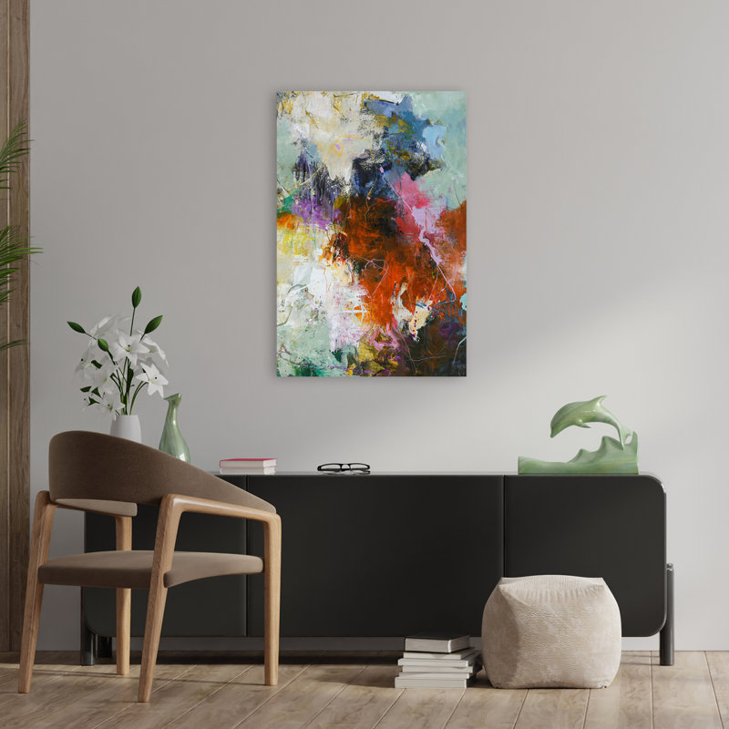 Attention - Art abstrait fuchsias contemporain, H 36 po x l 24 po