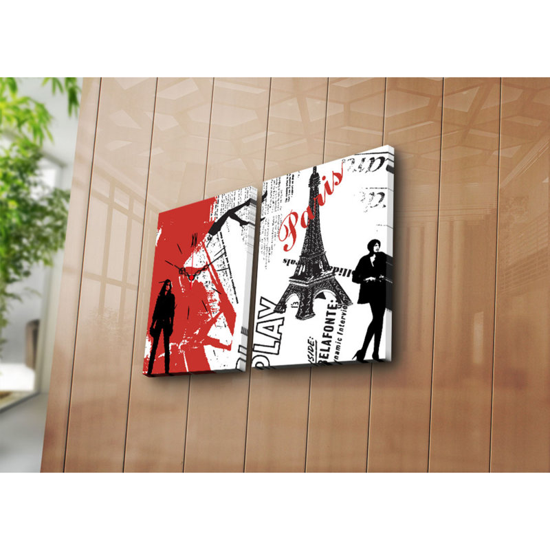 Horloge murale élégante en toile décorative (2 pièces), 25,2 po x 15,7 po | Toile 100% suède avec cadre 100% bois (épaisseur: 1,2 po) | Décoration élégante, parfaite pour les espaces de salon et de bureau, conception unique de garde-temps