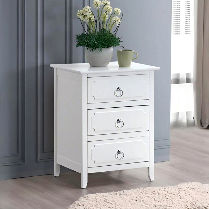 Table de chevet 3 tiroirs blanche pour chambre à coucher