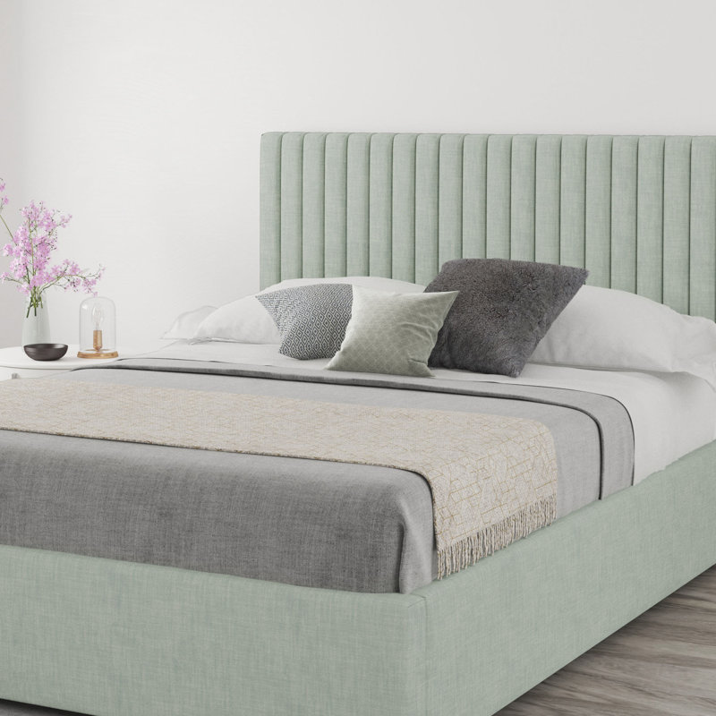 Hailey Upholstered Headboard, Kingsize (5'), 100% Cotton Eau De Nil