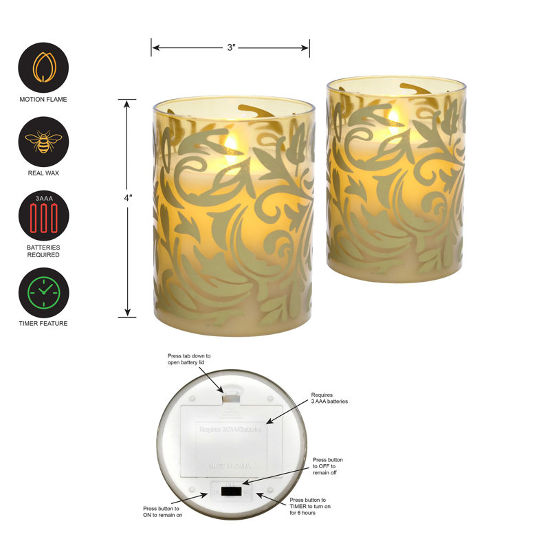 Gold Jacquard Battery Operated Glass LED Candles