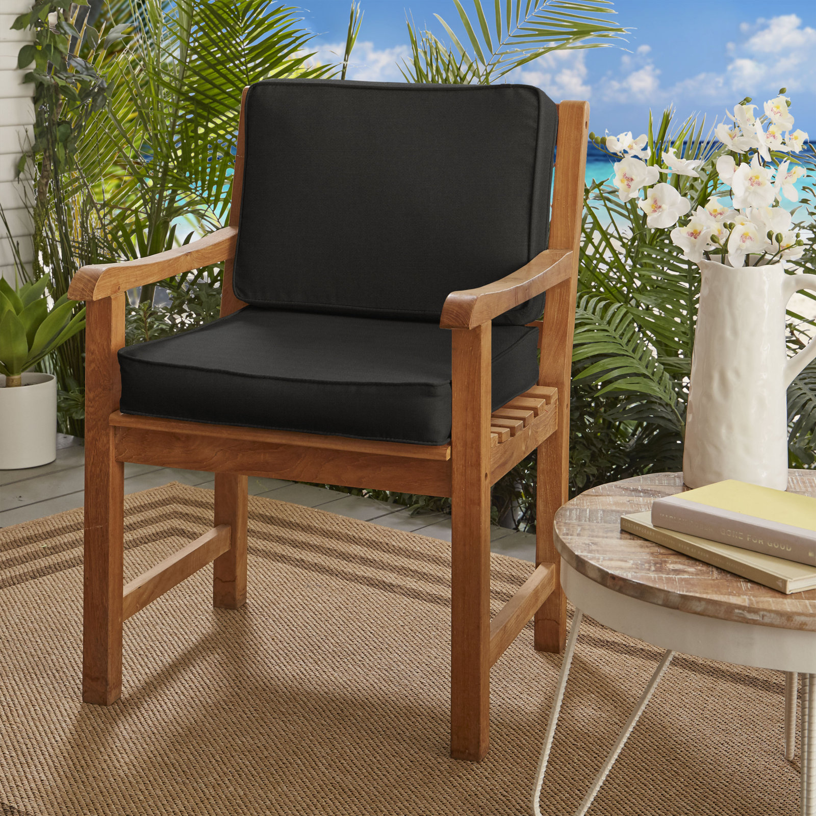 24" Sunbrella® Seat and Back Cushion, Canvas Black Sunbrella® Canvas, 22" W x 22" D, 4"
