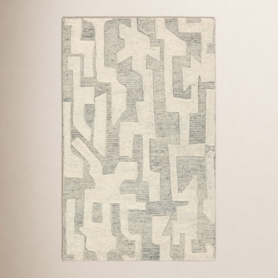 Gray Cream Hand-Tufted Abstract Rug