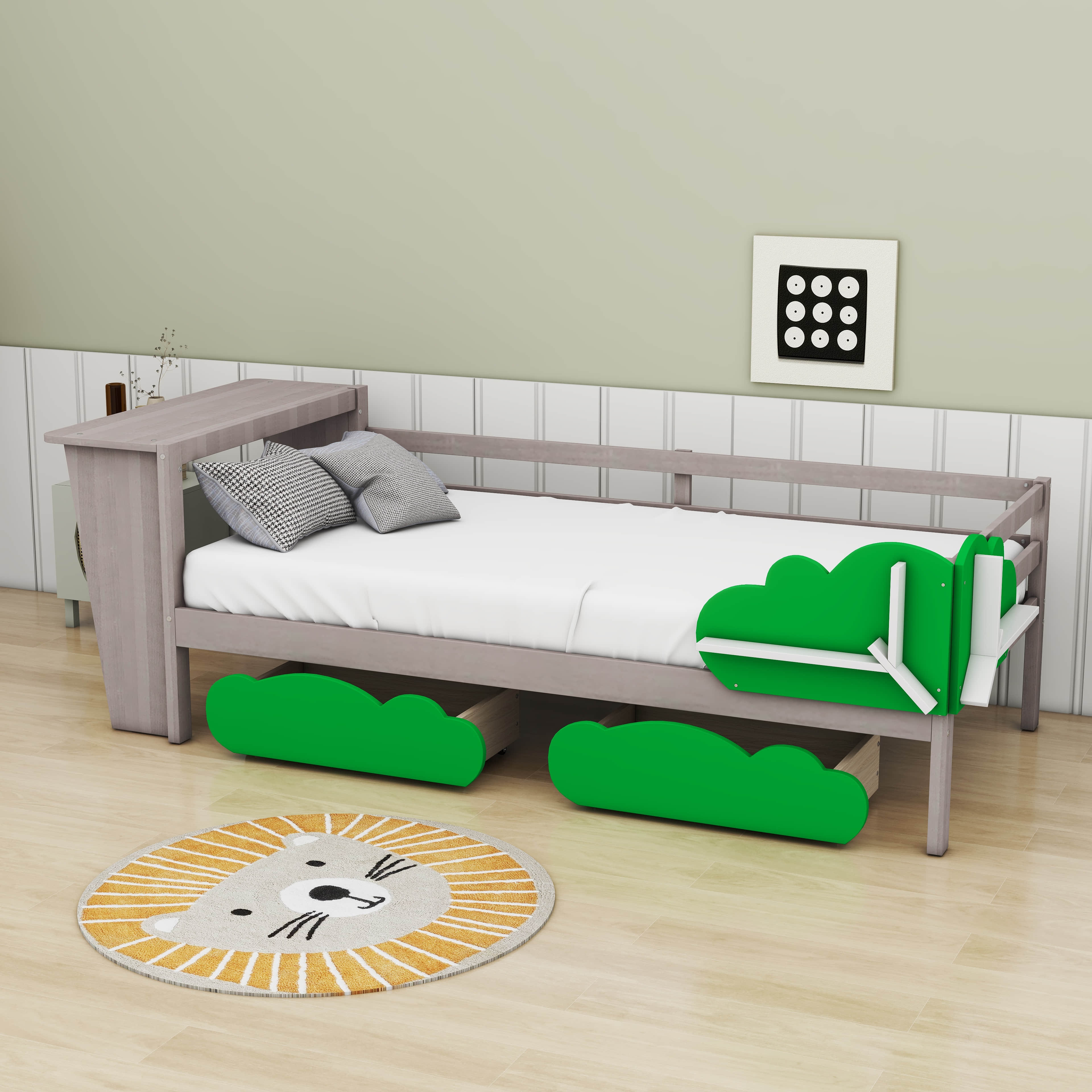 Red Barrel Studio Jenkarlo Twin Size Daybed with Desk Green Leaf