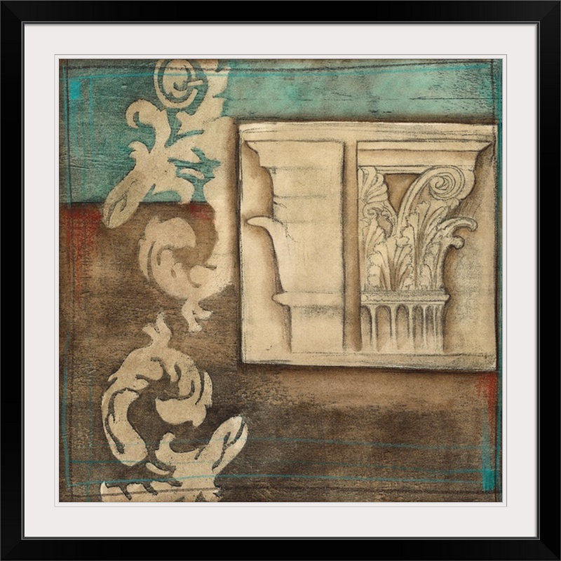 «Damask Tapisserie with Capital II», reproduction d'art graphique par Jennifer Goldberger, H 20" x l 20" x P 1", Cadre noir
