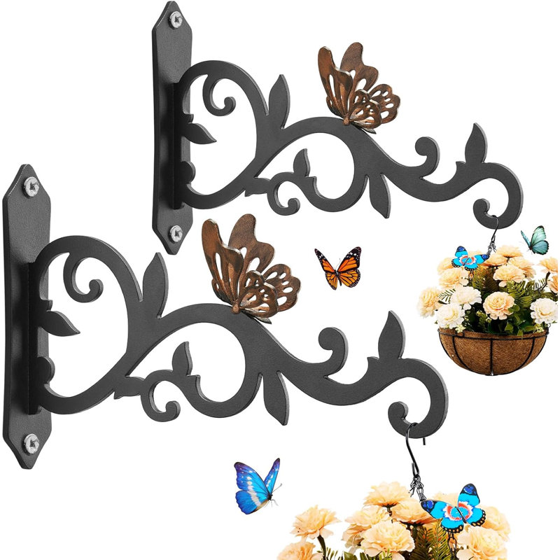 Ensemble de 2 cintres muraux pour plantes - Crochets en métal robustes de 8 pouces avec décoration papillon pour plantes suspendues
