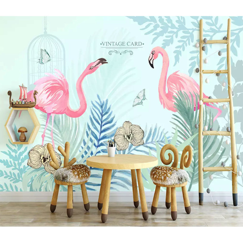 Papier peint amovible texturé Flamingo Banana Leaves, l 112 po x L 75 po