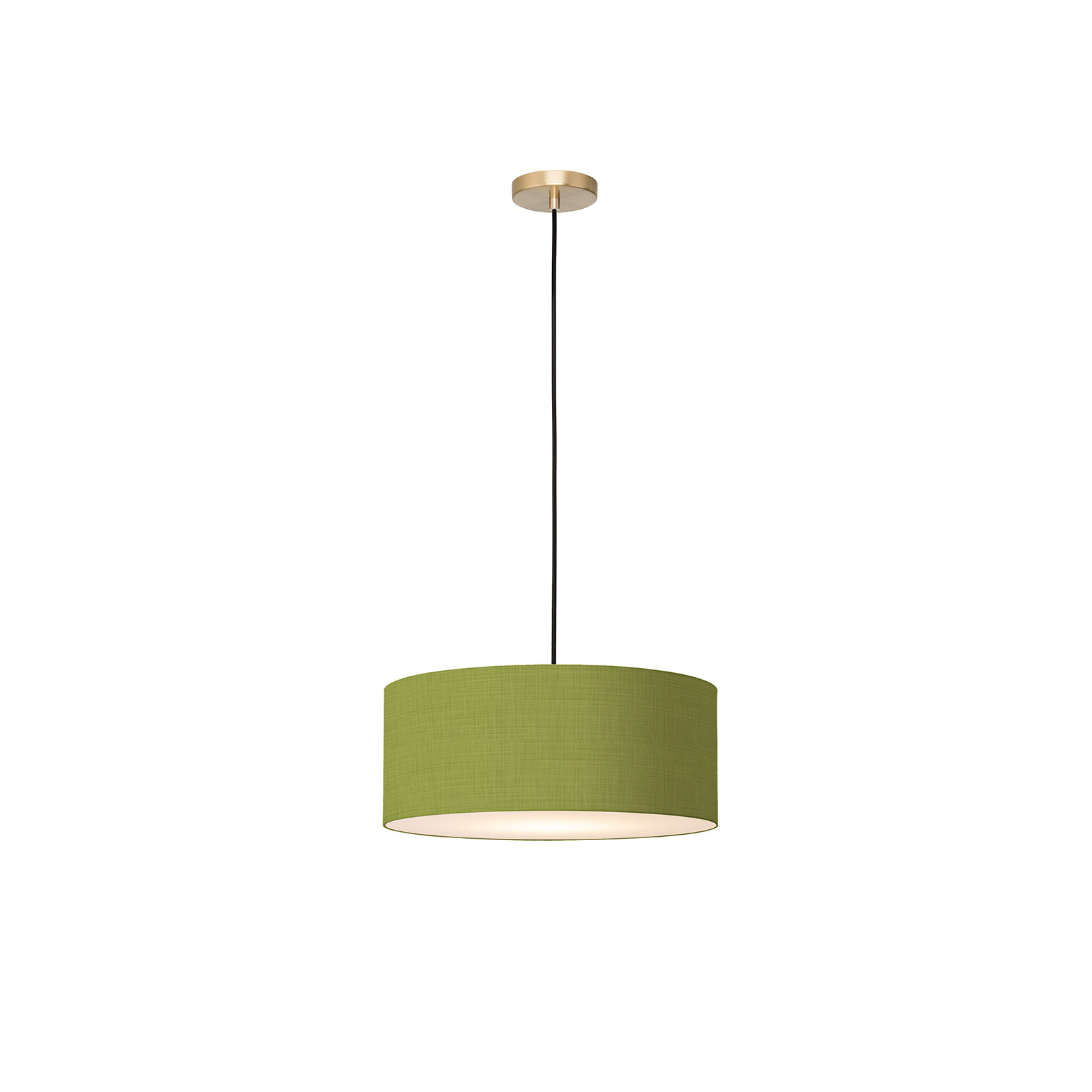 Stretch Pendant, White Linen Shade, Weathered Brass, Avocado
