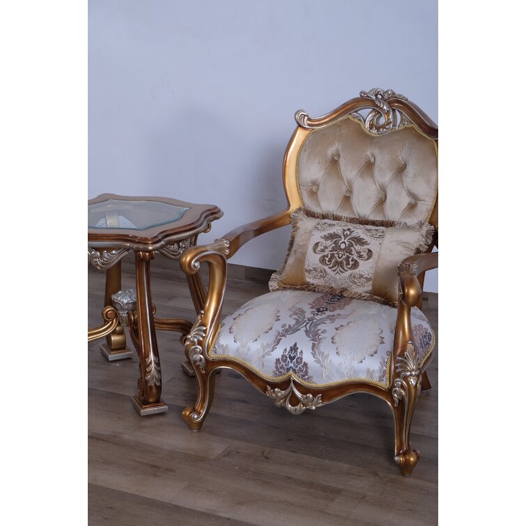 European Furniture Augustus II Arm Chair in Black, Gold, Sand, Fabric