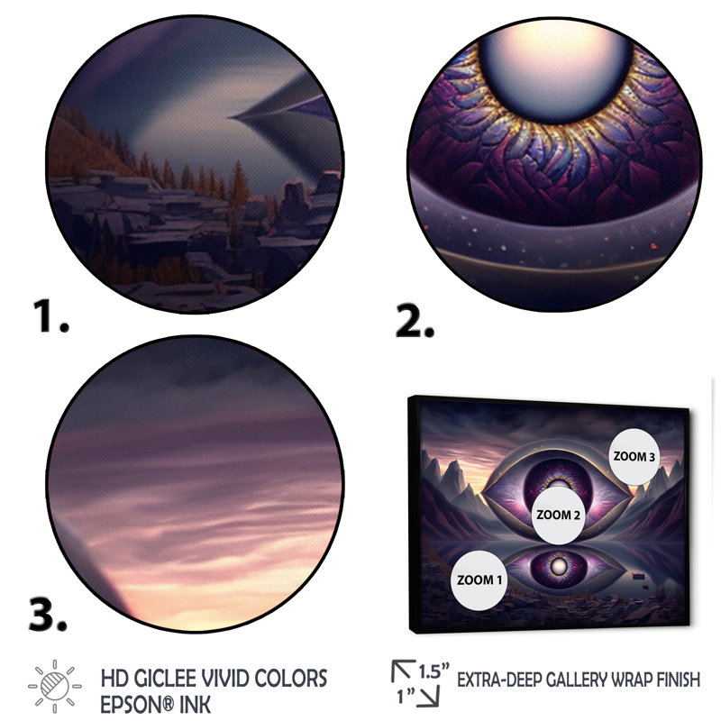 «Swavi Purple Eye Landscape I», reproduction sur toile, H 12 po x l 20 po x P 1 po, Toile avec cadre flottant noir
