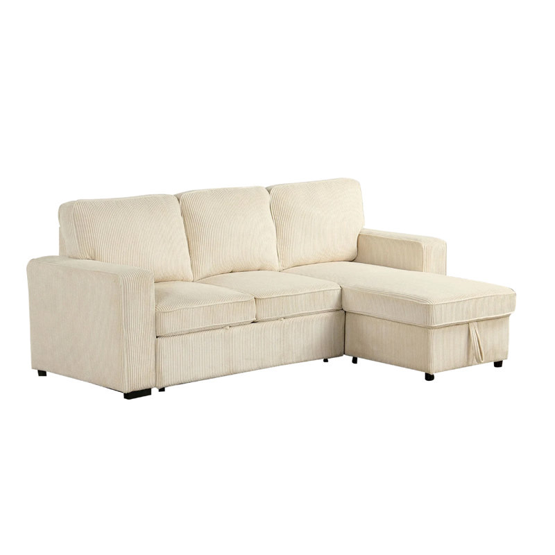 Seya Sleeper L Sectional Sofa, Storage Chaise, Beige Corduroy, 93 Inch, Beige Corduroy