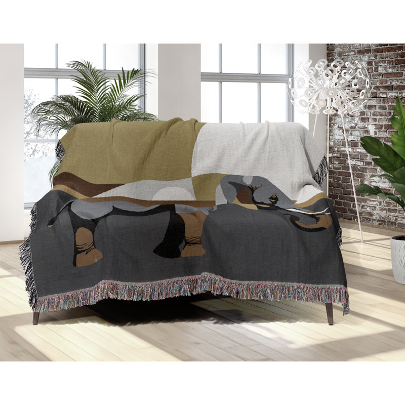 Jeté en mélange de coton éléphant Carney, L 60 po x l 60 po, Gris/doré