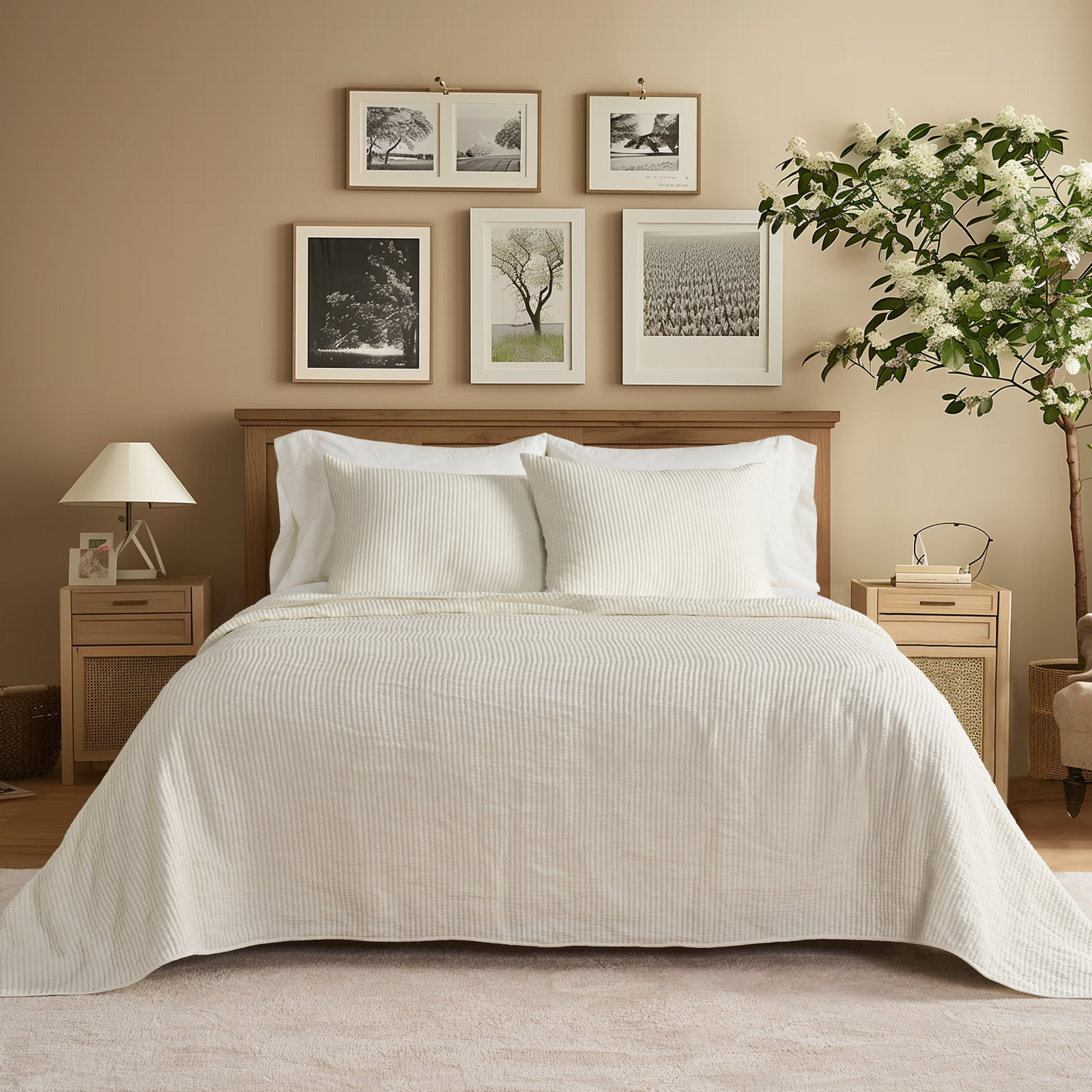 Ribbed Matelassé Cotton Coverlet Set, King Quilt + 2 King Shams, Midnight Blue