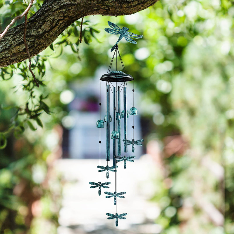 Carillons éoliens pour l'extérieur, à l'extérieur avec 4 grands tubes en aluminium et crochet en S - Décoration suspendue pour le jardin, le patio, la cour ou le porche, libellule