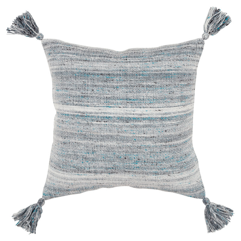 20" Gray and Teal Striped Tassel Throw Pillow