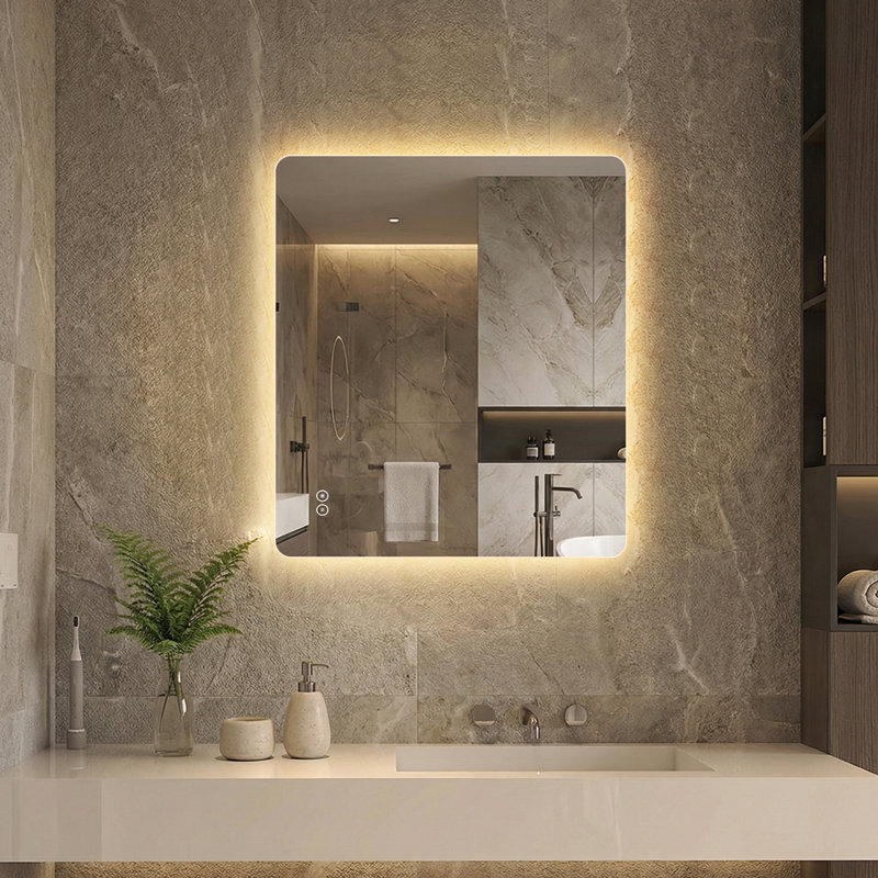 32" x 28" Frameless LED Backlit Bathroom Mirror, 3 Color Dimmable Light, Anti-Fog, Touch Control, Wall Mounted Vanity Mirror