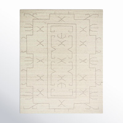 Rectangle Tobbie Geometric Hand Woven Flatweave Wool Area Rug in Pearl
