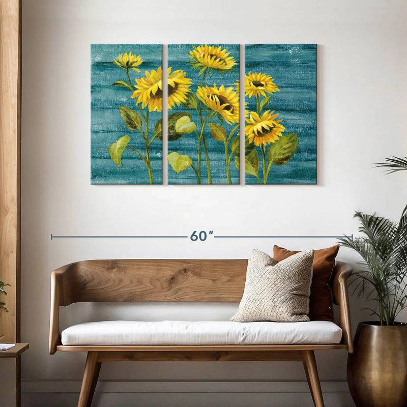 Harnek Cottage tournesols bleu sarcelle, H 28 po x l 45 po