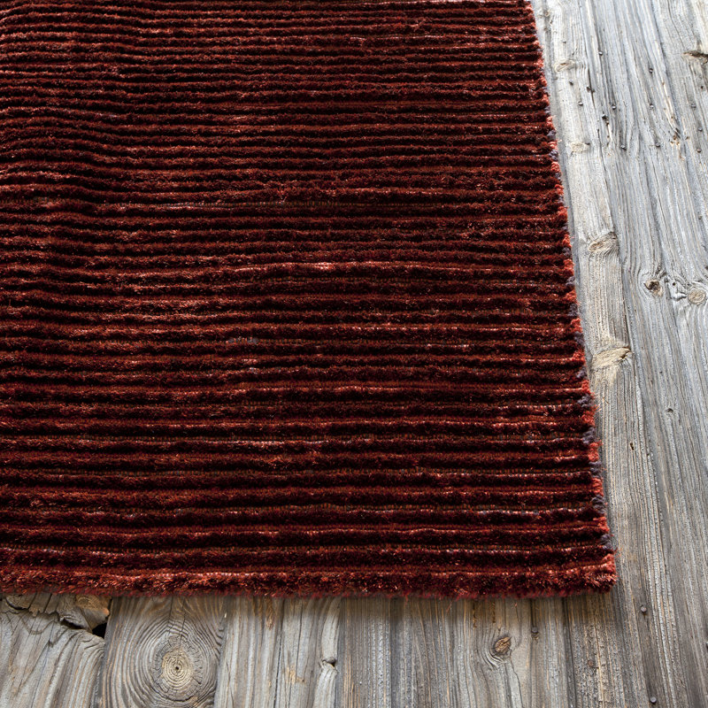 Betancourt Red, Orange, Brown, Gray Hand-Woven Modern Striped Wool & Polyester Shag Indoor Rug, Rectangle 2' x 3'