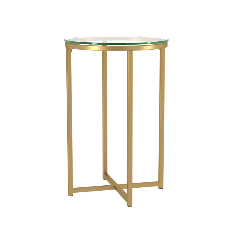 Leverette Glass Top Cross Legs End Table, Clear/Gold