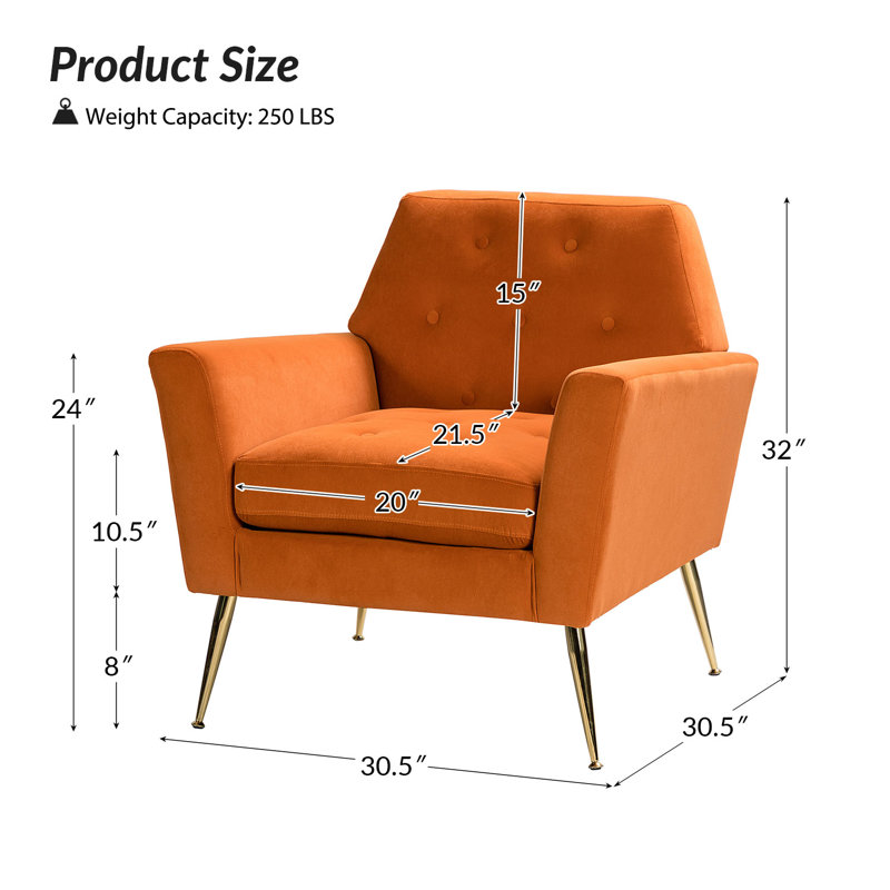 Chaise d'appoint Thaddeus, Velours orange